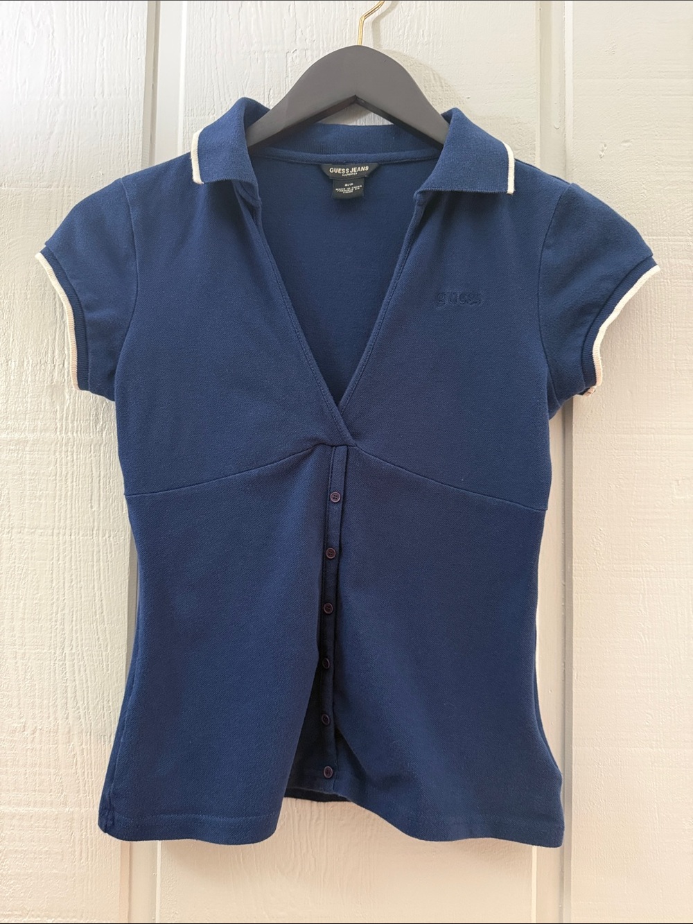 Guess Navy Short-Sleeve Polo Button-Up Sz P